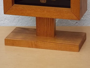 I Like Mike's Mid-Century Modern Clock Ti-Chron Square Oak Black Mantel Clock on Pedestal