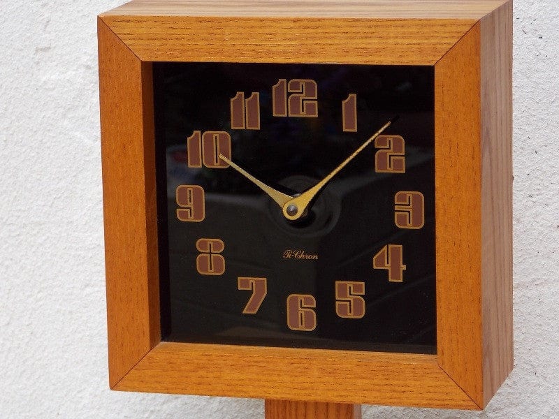 I Like Mike's Mid-Century Modern Clock Ti-Chron Square Oak Black Mantel Clock on Pedestal