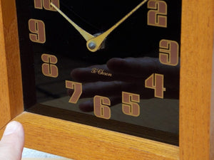 I Like Mike's Mid-Century Modern Clock Ti-Chron Square Oak Black Mantel Clock on Pedestal