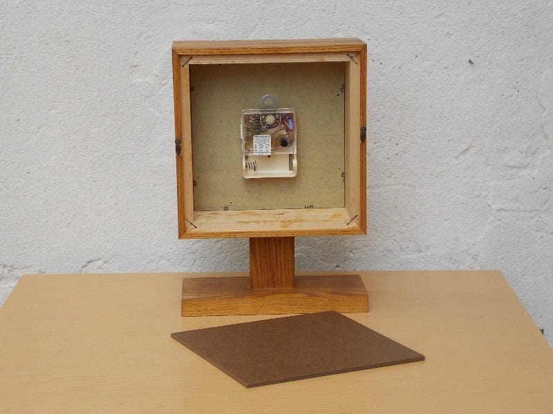 I Like Mike's Mid-Century Modern Clock Ti-Chron Square Oak Black Mantel Clock on Pedestal