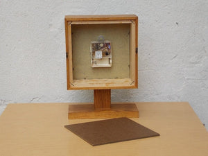 I Like Mike's Mid-Century Modern Clock Ti-Chron Square Oak Black Mantel Clock on Pedestal