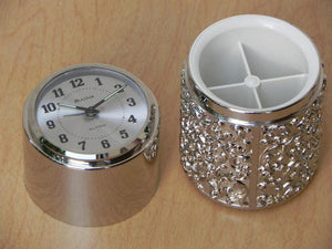 I Like Mike's Mid-Century Modern Clock Vintage Bulova Silver Cylindrical Desk Alarm Clock with Compartment