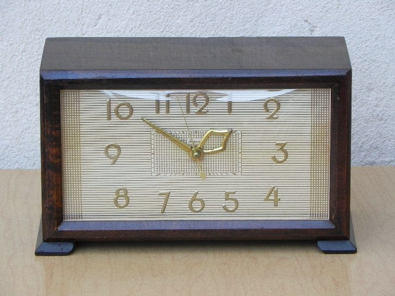 I Like Mike's Mid Century Modern Clock Vintage Imperial Modern Chiming Wooden Mantel Clock