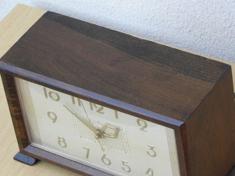 I Like Mike's Mid Century Modern Clock Vintage Imperial Modern Chiming Wooden Mantel Clock