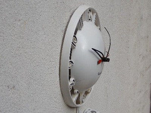 I Like Mike's Mid Century Modern Clock Westclox Atomic White Melody Round Dome Wall Clock, with small crack