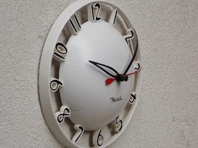 I Like Mike's Mid Century Modern Clock Westclox Atomic White Melody Round Dome Wall Clock, with small crack