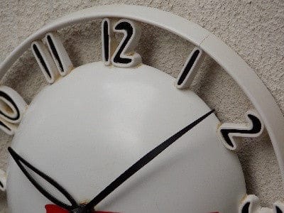 I Like Mike's Mid Century Modern Clock Westclox Atomic White Melody Round Dome Wall Clock, with small crack