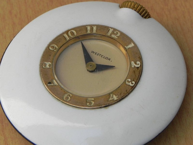 I Like Mike's Mid-Century Modern Clock Westclox White Mini Ladies Purse Clock #3