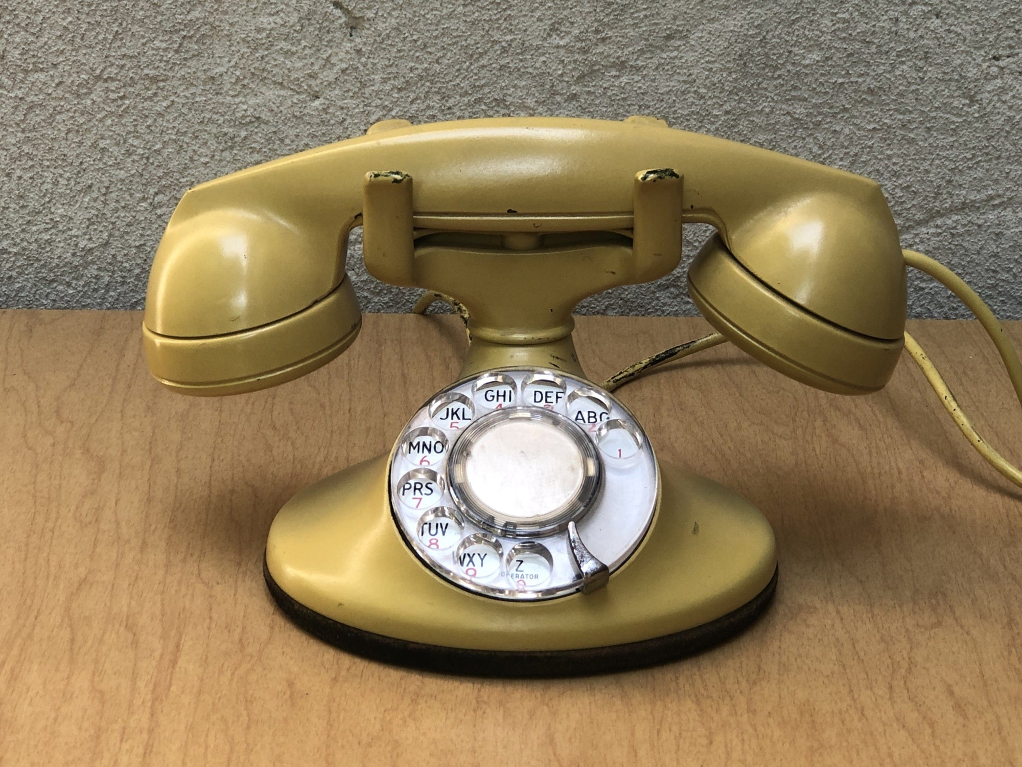 I Like Mike's Mid Century Modern Corded Phones Western Electric Antique Yellow Metal Telephone, Circa 1940s