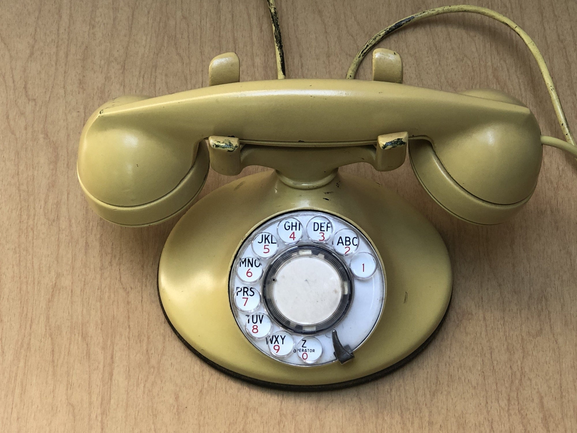 I Like Mike's Mid Century Modern Corded Phones Western Electric Antique Yellow Metal Telephone, Circa 1940s