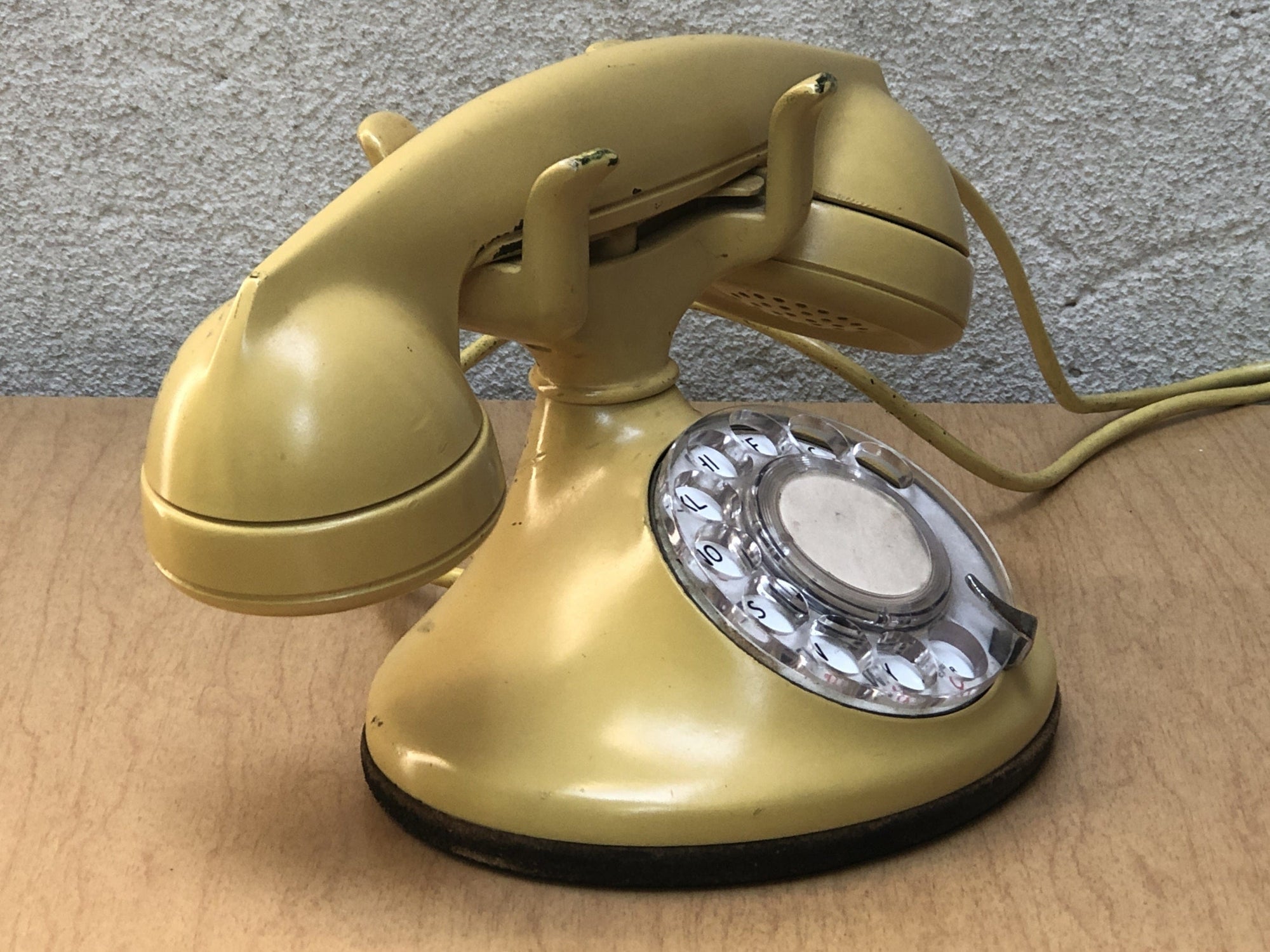 I Like Mike's Mid Century Modern Corded Phones Western Electric Antique Yellow Metal Telephone, Circa 1940s