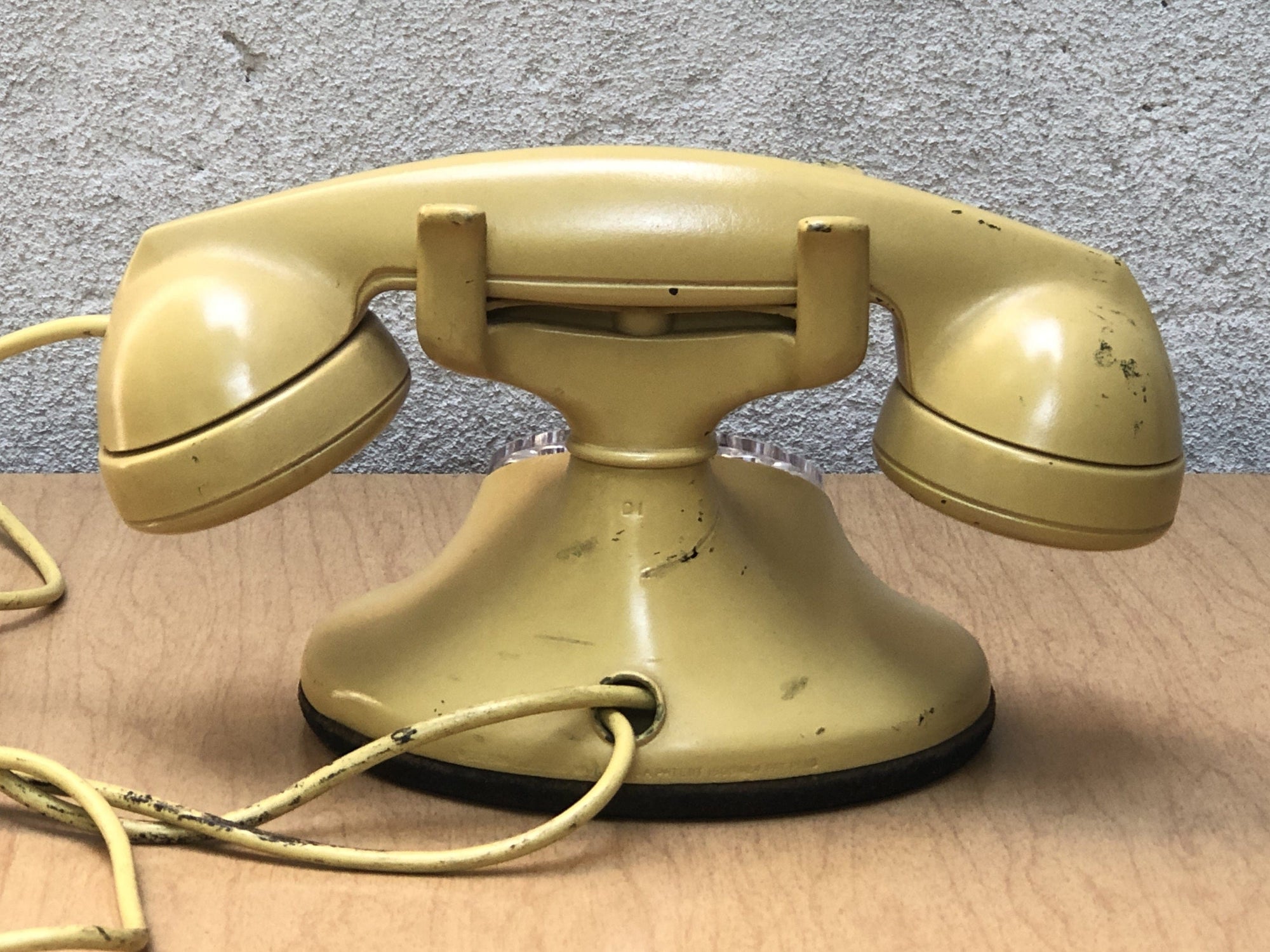 I Like Mike's Mid Century Modern Corded Phones Western Electric Antique Yellow Metal Telephone, Circa 1940s