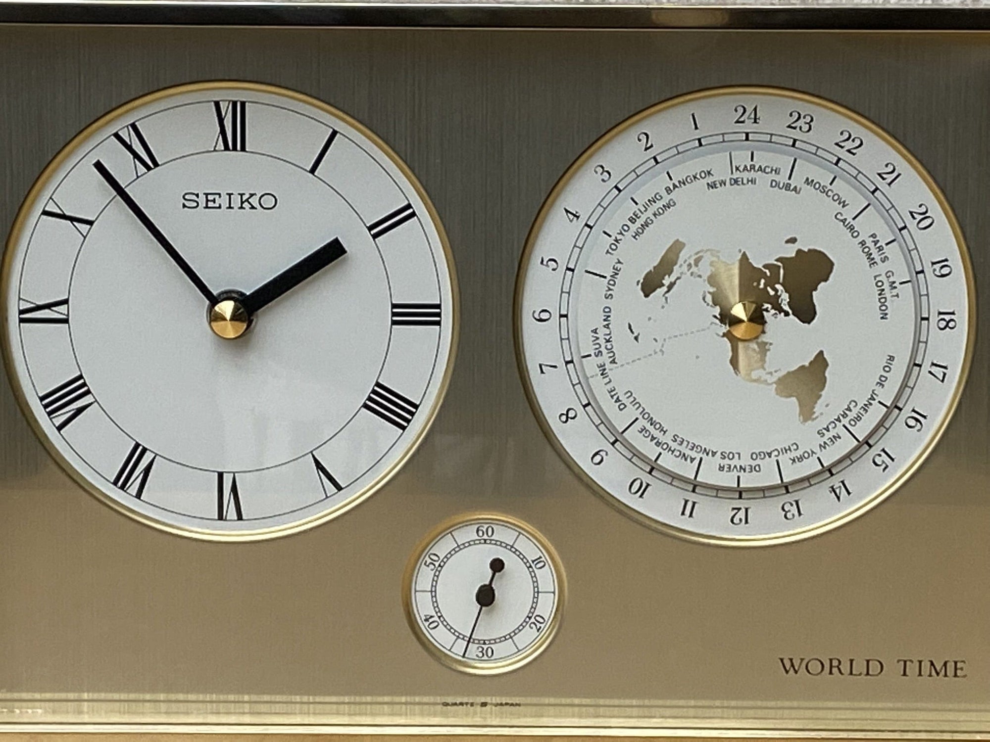 I Like Mike's Mid Century Modern Desk & Shelf Clocks Seiko Brass Rectangular World Desk Table Clock