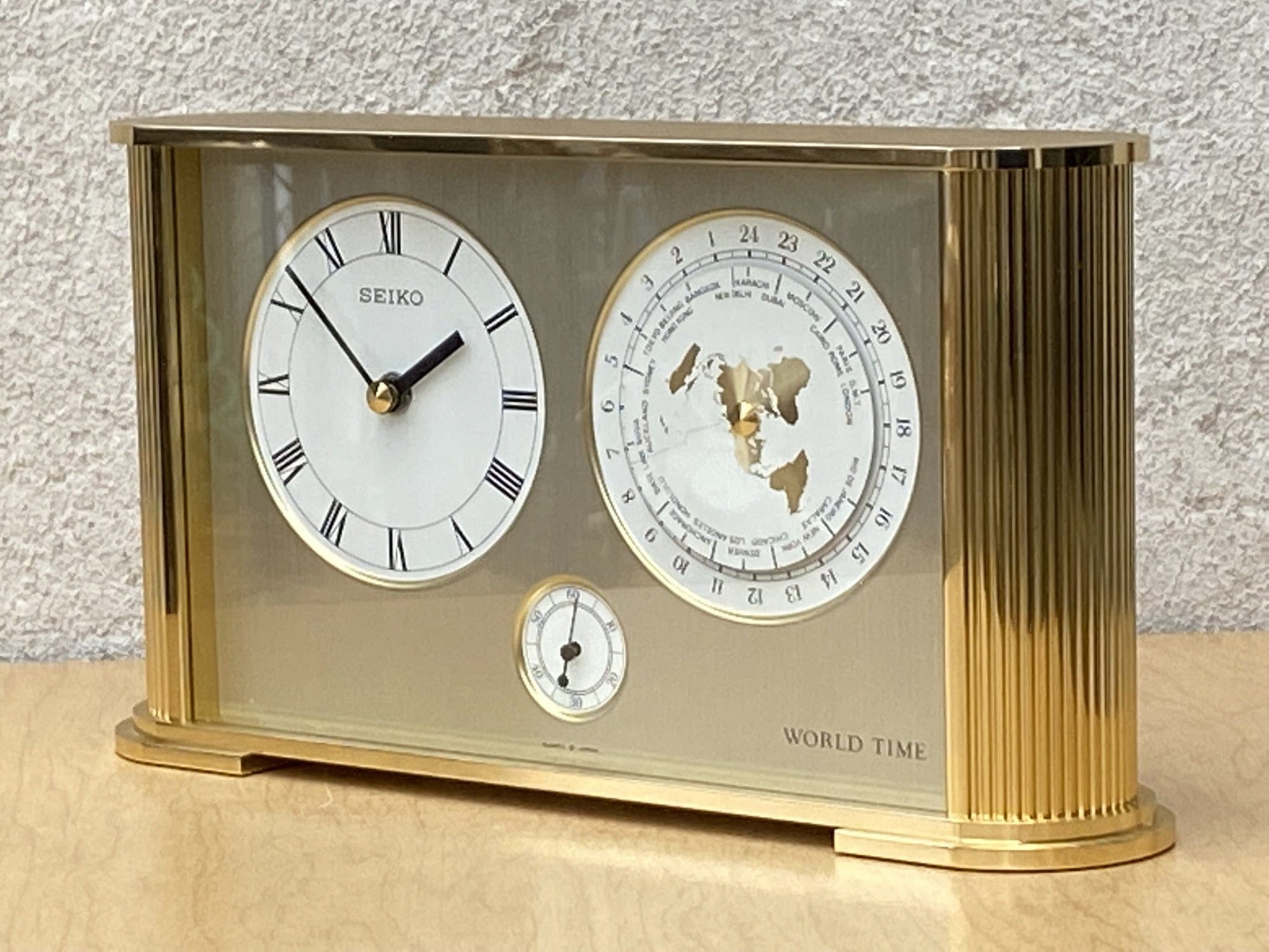 I Like Mike's Mid Century Modern Desk & Shelf Clocks Seiko Brass Rectangular World Desk Table Clock