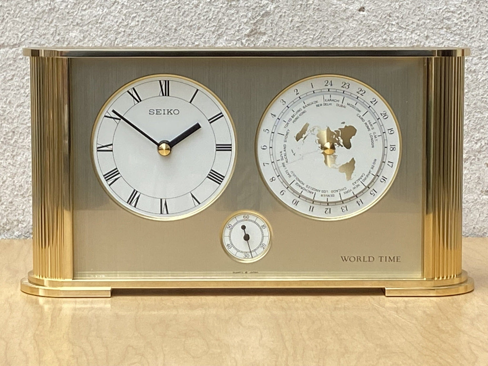 I Like Mike's Mid Century Modern Desk & Shelf Clocks Seiko Brass Rectangular World Desk Table Clock