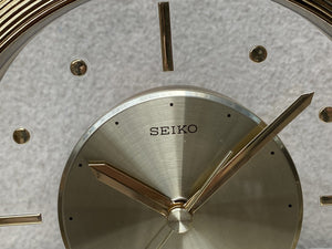 I Like Mike's Mid Century Modern Desk & Shelf Clocks Seiko Round Brass Floating Desk or Mantle Clock