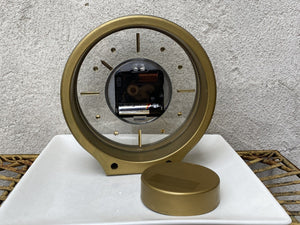 I Like Mike's Mid Century Modern Desk & Shelf Clocks Seiko Round Brass Floating Desk or Mantle Clock