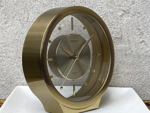 I Like Mike's Mid Century Modern Desk & Shelf Clocks Seiko Round Brass Floating Desk or Mantle Clock