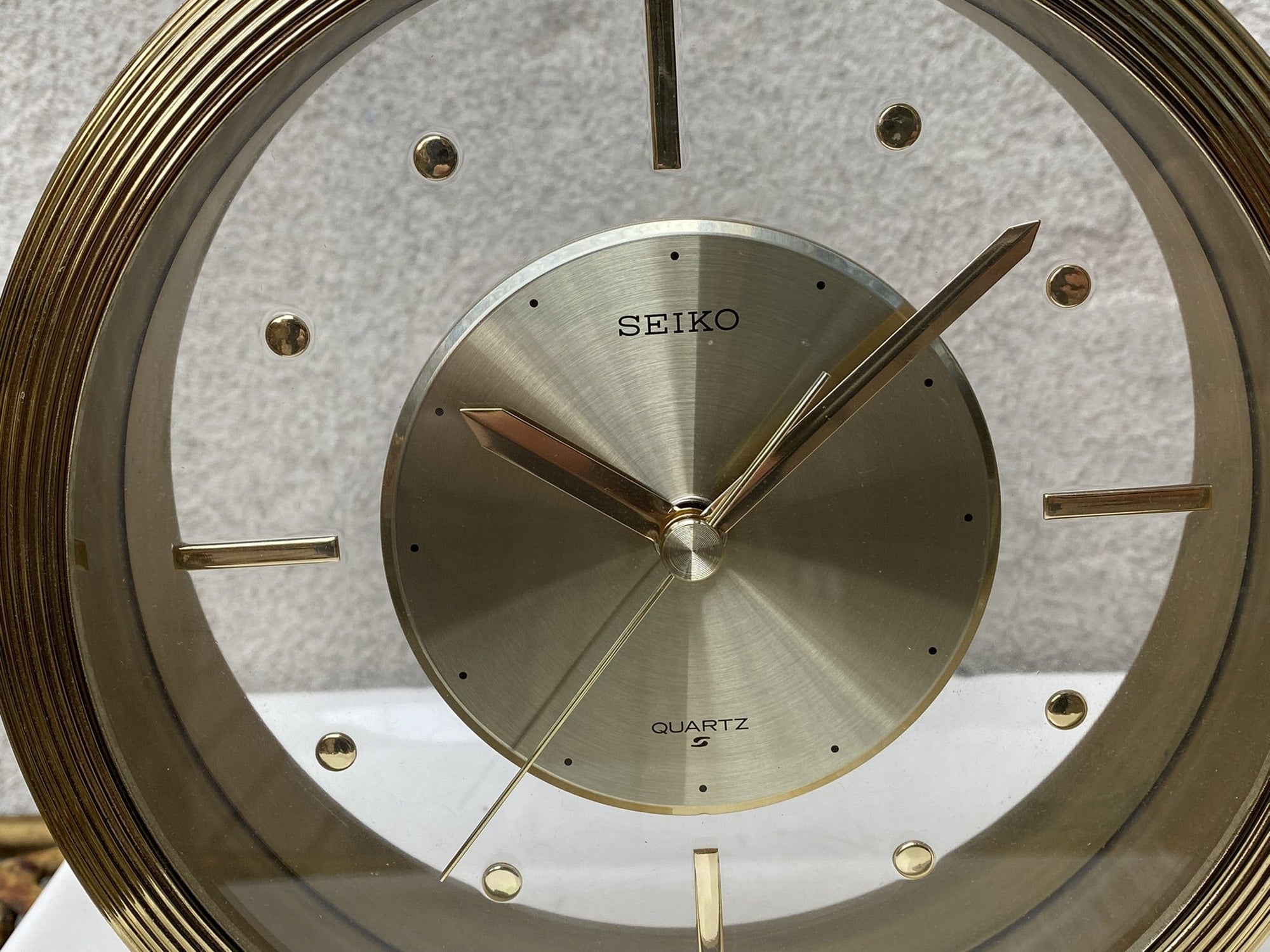 I Like Mike's Mid Century Modern Desk & Shelf Clocks Seiko Round Brass Floating Desk or Mantle Clock