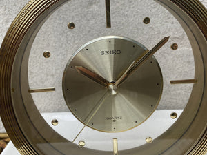 I Like Mike's Mid Century Modern Desk & Shelf Clocks Seiko Round Brass Floating Desk or Mantle Clock