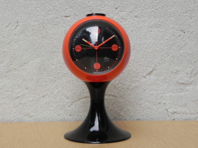 I Like Mike's Mid Century Modern Florn Orange Round Pedestal Alarm Clock