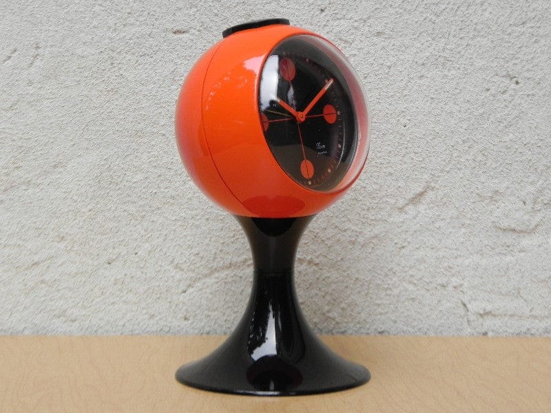 I Like Mike's Mid Century Modern Florn Orange Round Pedestal Alarm Clock