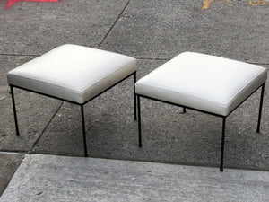 I Like Mike's Mid Century Modern Foot Stools Pair Vintage Mid Century Paul McCobb Iron Stools in White leather