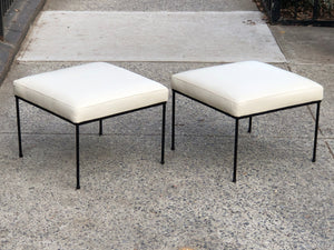 I Like Mike's Mid Century Modern Foot Stools Pair Vintage Mid Century Paul McCobb Iron Stools in White leather