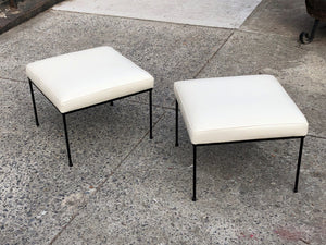 I Like Mike's Mid Century Modern Foot Stools Pair Vintage Mid Century Paul McCobb Iron Stools in White leather