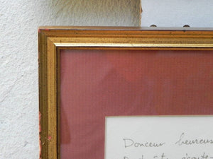 I Like Mike's Mid Century Modern Framed Christmas Note with Drawing Louis Fabien 1985, Deep Red and Gold