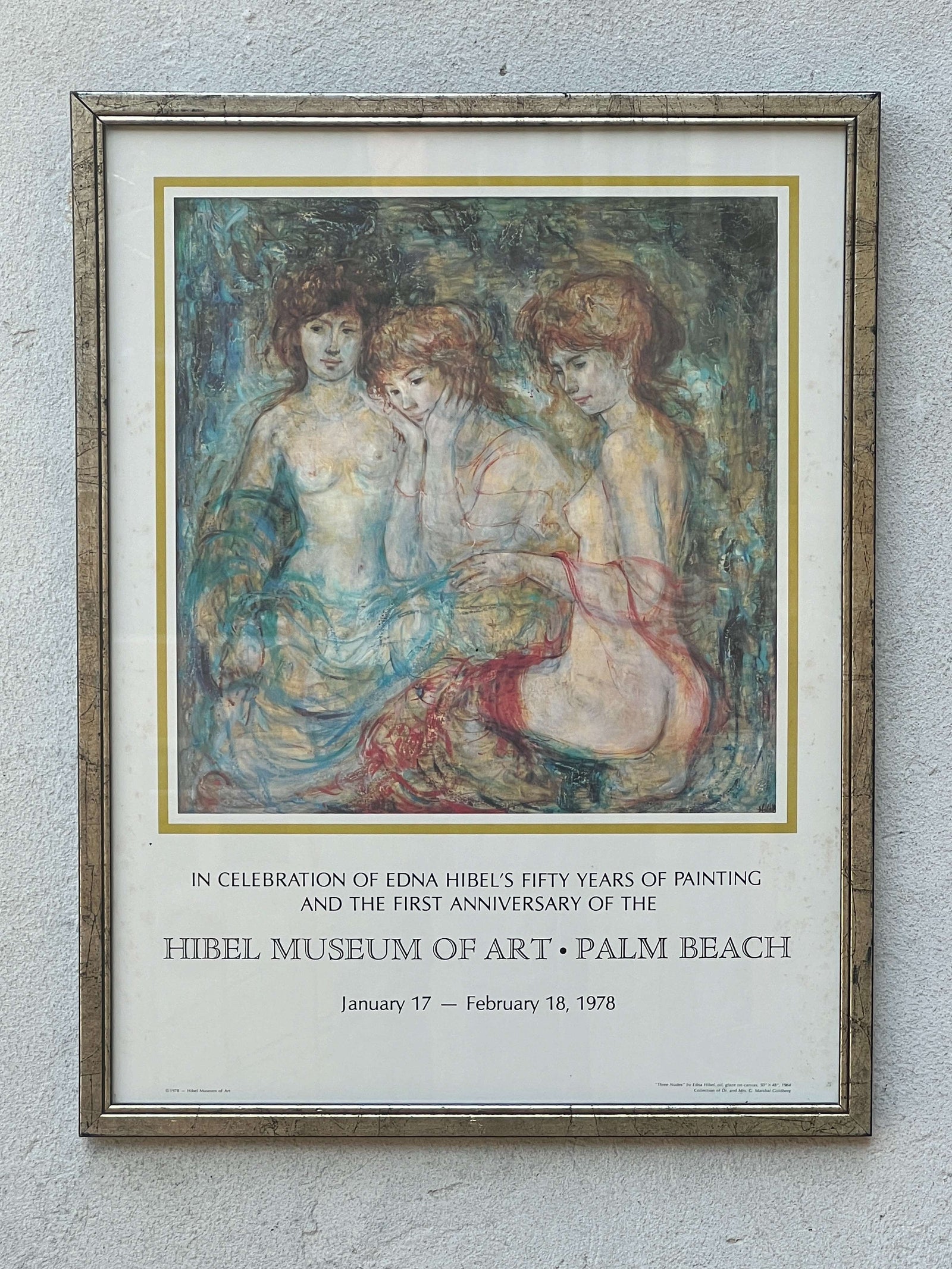 I Like Mike's Mid Century Modern framed print Three Nudes, Celebration of Edna Hibel's Fifty Years of Painting,1978, Hibel Museum of Art, Palm Beach