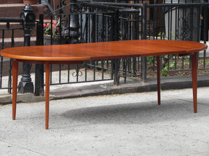 I Like Mike's Mid-Century Modern Furniture DANISH MODERN TEAK DINING SET, 100% RESTORED, 2 LEAVES & 4 REUPHOLSTERED CHAIRS