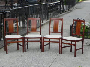 I Like Mike's Mid-Century Modern Furniture DANISH MODERN TEAK DINING SET, 100% RESTORED, 2 LEAVES & 4 REUPHOLSTERED CHAIRS