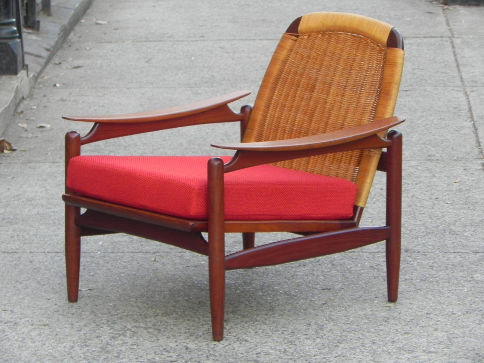 I Like Mike's Mid-Century Modern Furniture Pair Danish Modern Teak Floating Caned Back Chairs