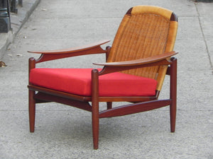 I Like Mike's Mid-Century Modern Furniture Pair Danish Modern Teak Floating Caned Back Chairs