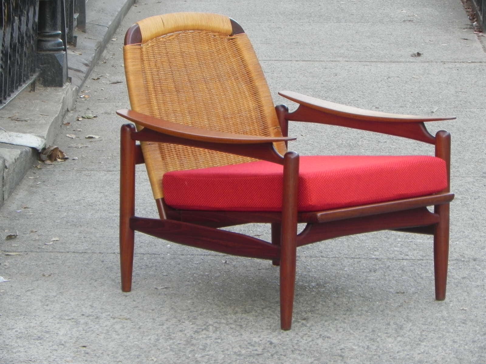 I Like Mike's Mid-Century Modern Furniture Pair Danish Modern Teak Floating Caned Back Chairs