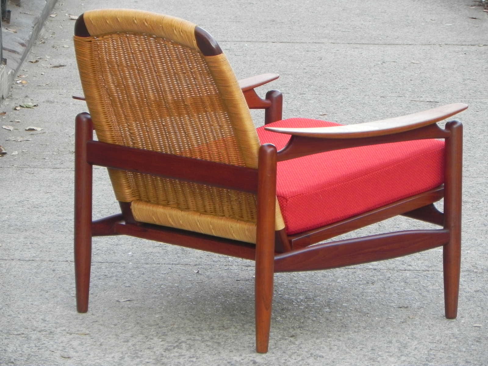 I Like Mike's Mid-Century Modern Furniture Pair Danish Modern Teak Floating Caned Back Chairs