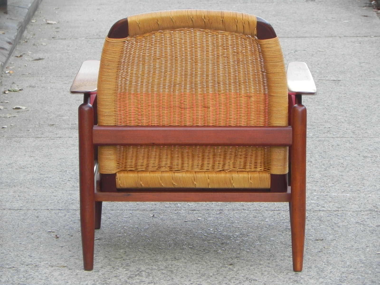 I Like Mike's Mid-Century Modern Furniture Pair Danish Modern Teak Floating Caned Back Chairs