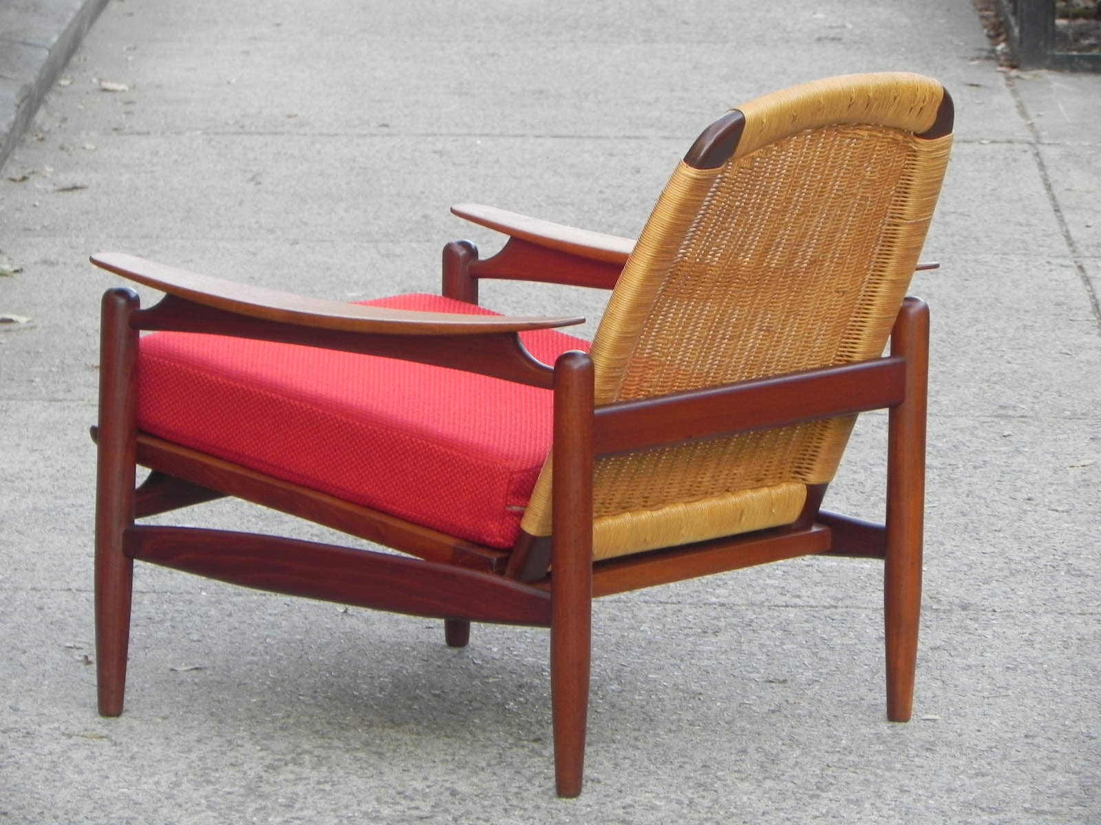 I Like Mike's Mid-Century Modern Furniture Pair Danish Modern Teak Floating Caned Back Chairs