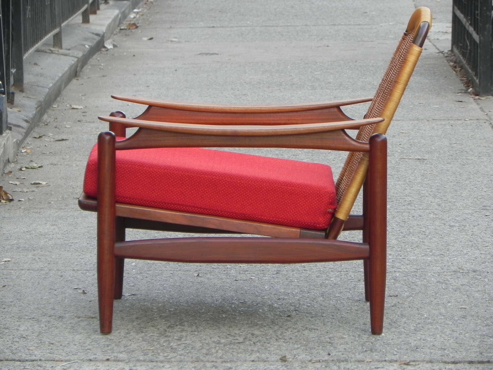 I Like Mike's Mid-Century Modern Furniture Pair Danish Modern Teak Floating Caned Back Chairs