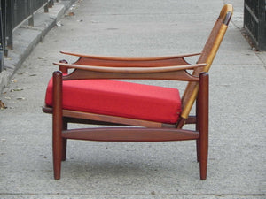 I Like Mike's Mid-Century Modern Furniture Pair Danish Modern Teak Floating Caned Back Chairs
