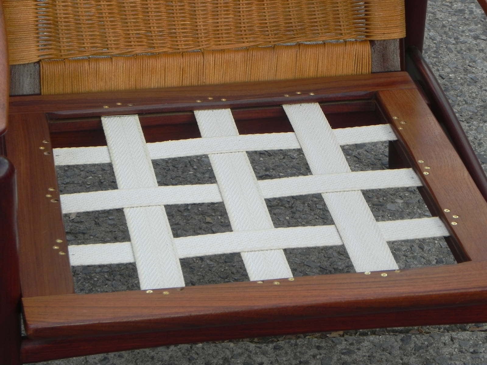 I Like Mike's Mid-Century Modern Furniture Pair Danish Modern Teak Floating Caned Back Chairs