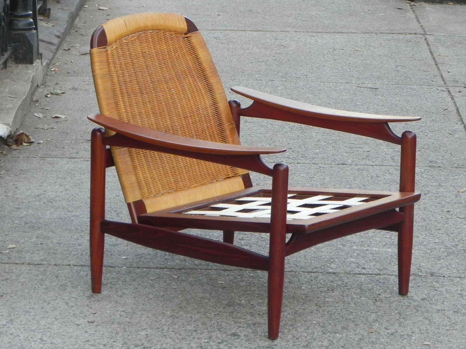 I Like Mike's Mid-Century Modern Furniture Pair Danish Modern Teak Floating Caned Back Chairs