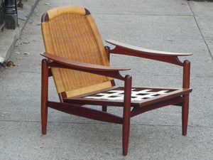 I Like Mike's Mid-Century Modern Furniture Pair Danish Modern Teak Floating Caned Back Chairs