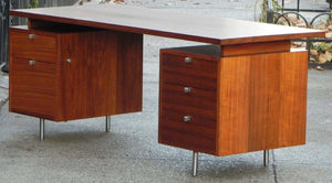 I Like Mike's Mid-Century Modern Furniture SOLD - MILLER NELSON DOUBLE PEDESTAL WALNUT EXECUTIVE D ESK