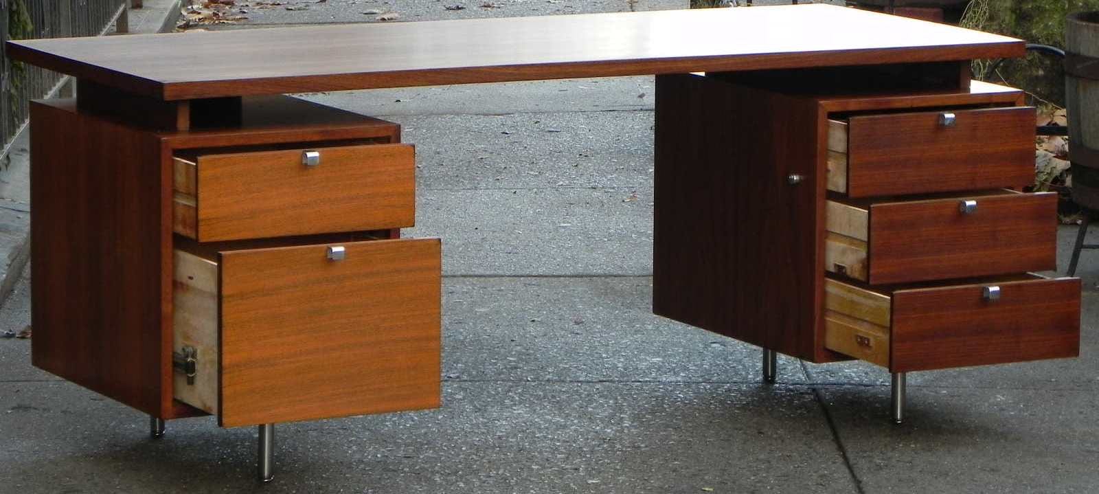 I Like Mike's Mid-Century Modern Furniture SOLD - MILLER NELSON DOUBLE PEDESTAL WALNUT EXECUTIVE D ESK