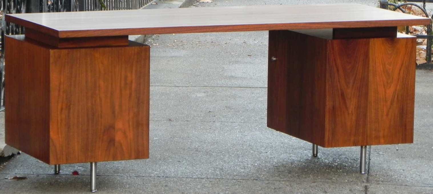 I Like Mike's Mid-Century Modern Furniture SOLD - MILLER NELSON DOUBLE PEDESTAL WALNUT EXECUTIVE D ESK
