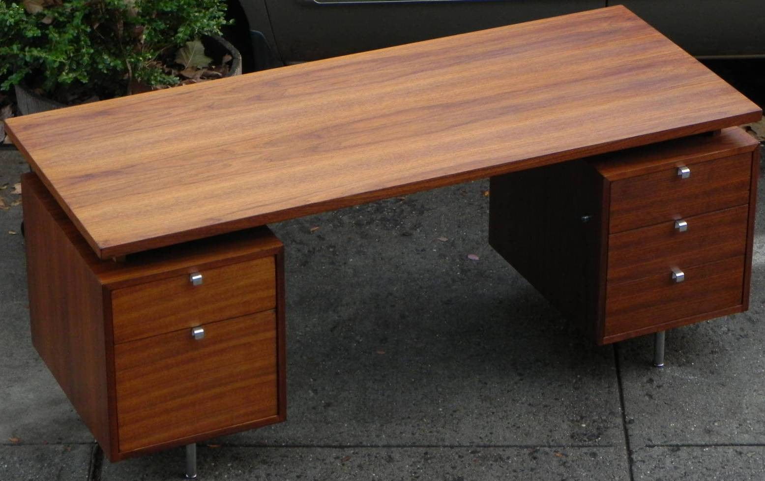 I Like Mike's Mid-Century Modern Furniture SOLD - MILLER NELSON DOUBLE PEDESTAL WALNUT EXECUTIVE D ESK