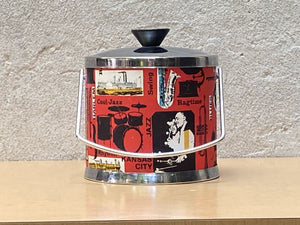 I Like Mike's Mid Century Modern Ice Bucket Jazz and Blues Ice Bucket in Red, Black and Chrome