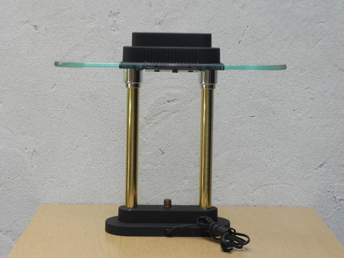 I Like Mike's Mid Century Modern lighting Brass Glass Classic 1980s Halogen Table Lamp in style of Kovacs